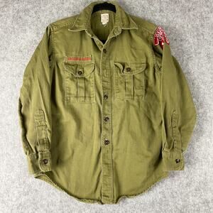 Vintage Boy Scout Uniform Shirt Green Sanforized Irving Texas Patch 60s